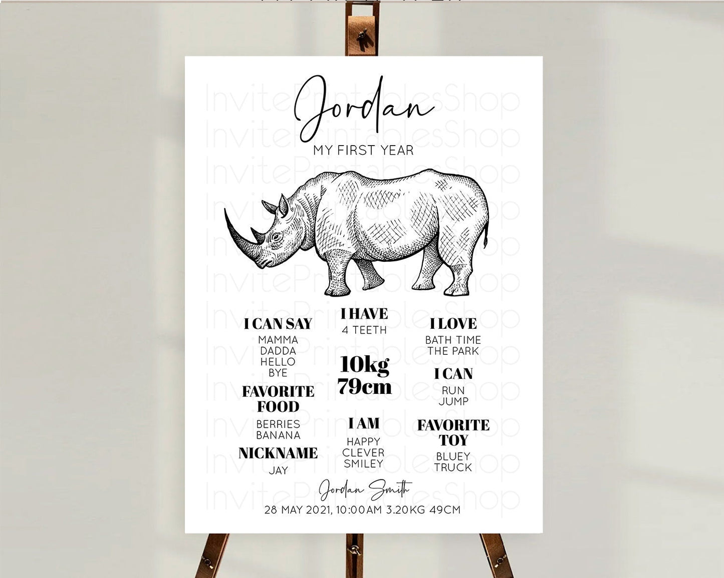 Rhino First Birthday Milestone Board Rhino Milestone Poster Rhino Decor Safari Adventure Rhino First Birthday Welcome Sign D10253