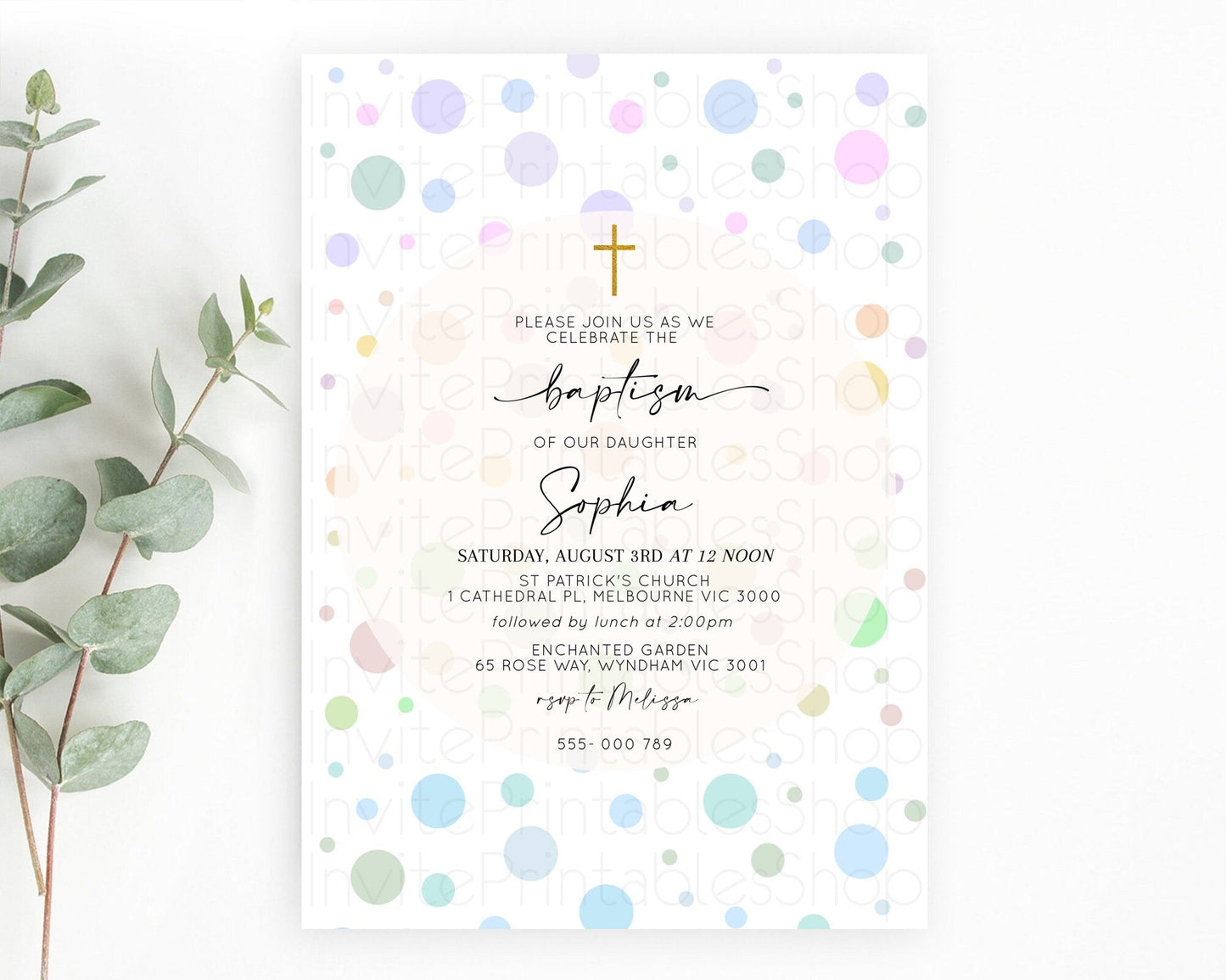 Pastel Baptism Invitation Pastel Confetti Baptism 1st Birthday Invitation Colorful Rainbow Confetti Bubbles Christening Invitation D10135