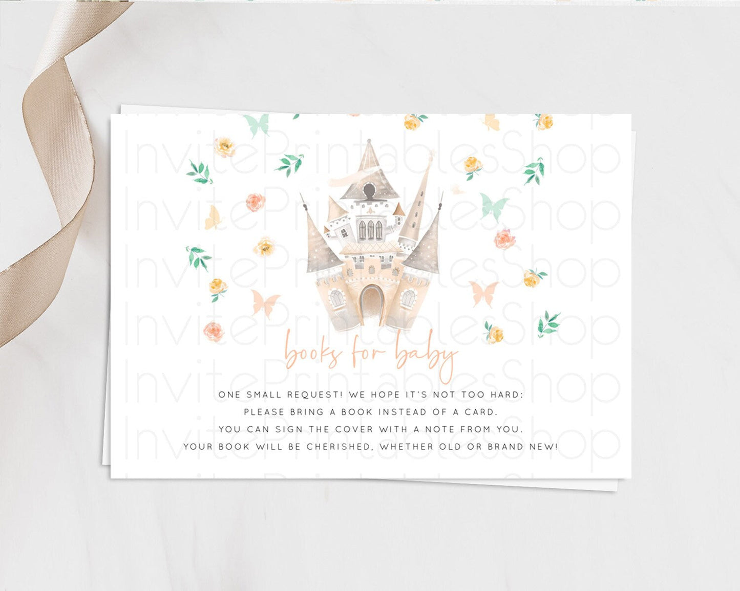 Princess Books For Baby Card Castle Book Card Insert Secret Garden Enchanted Castle Pastel Floral Garden Baby Shower Poem Request D10363