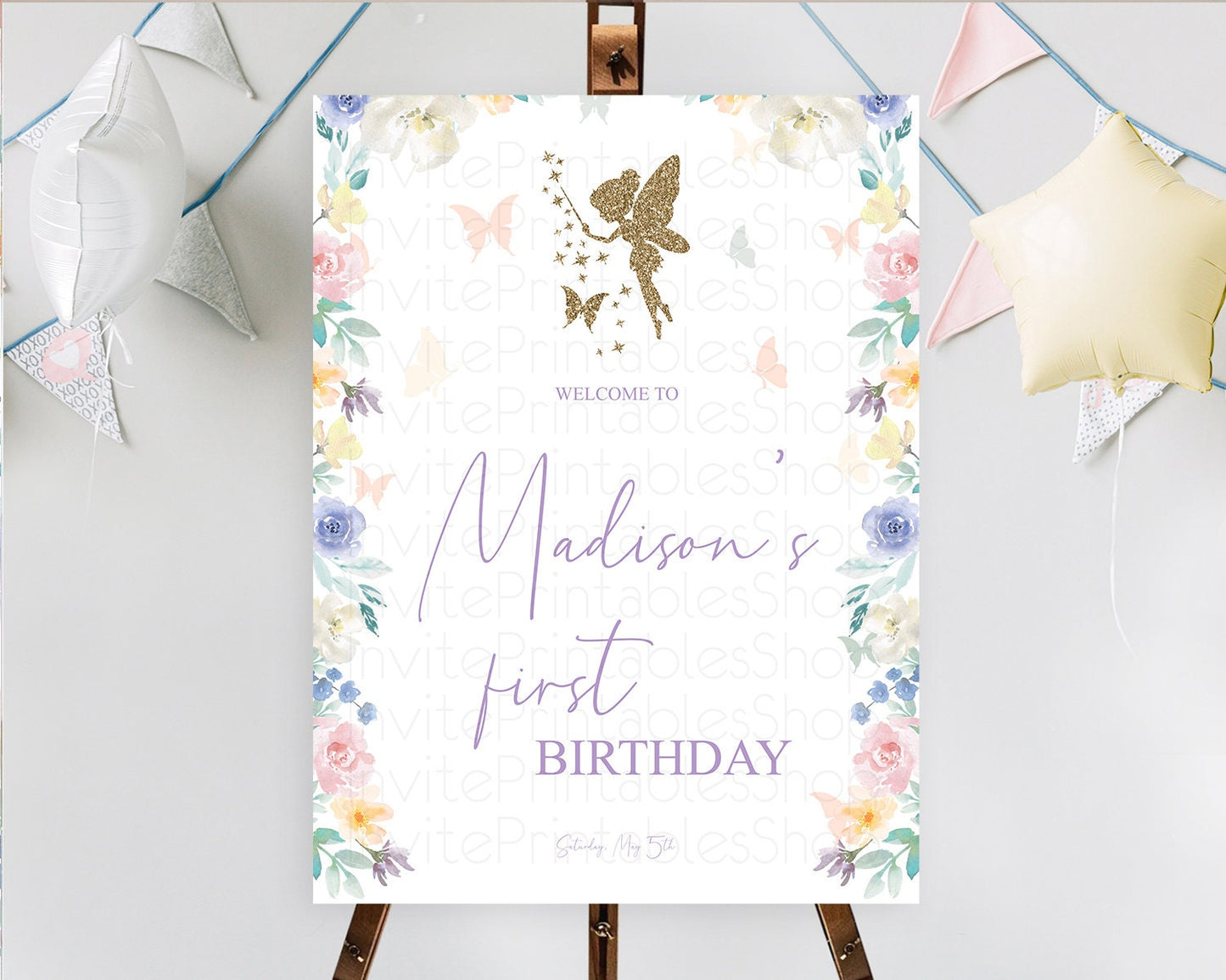 Fairy Welcome Sign Fairy Welcome Board Enchanted Garden Pastel Floral Butterfly Decor Secret Garden First Birthday Welcome Sign D10761