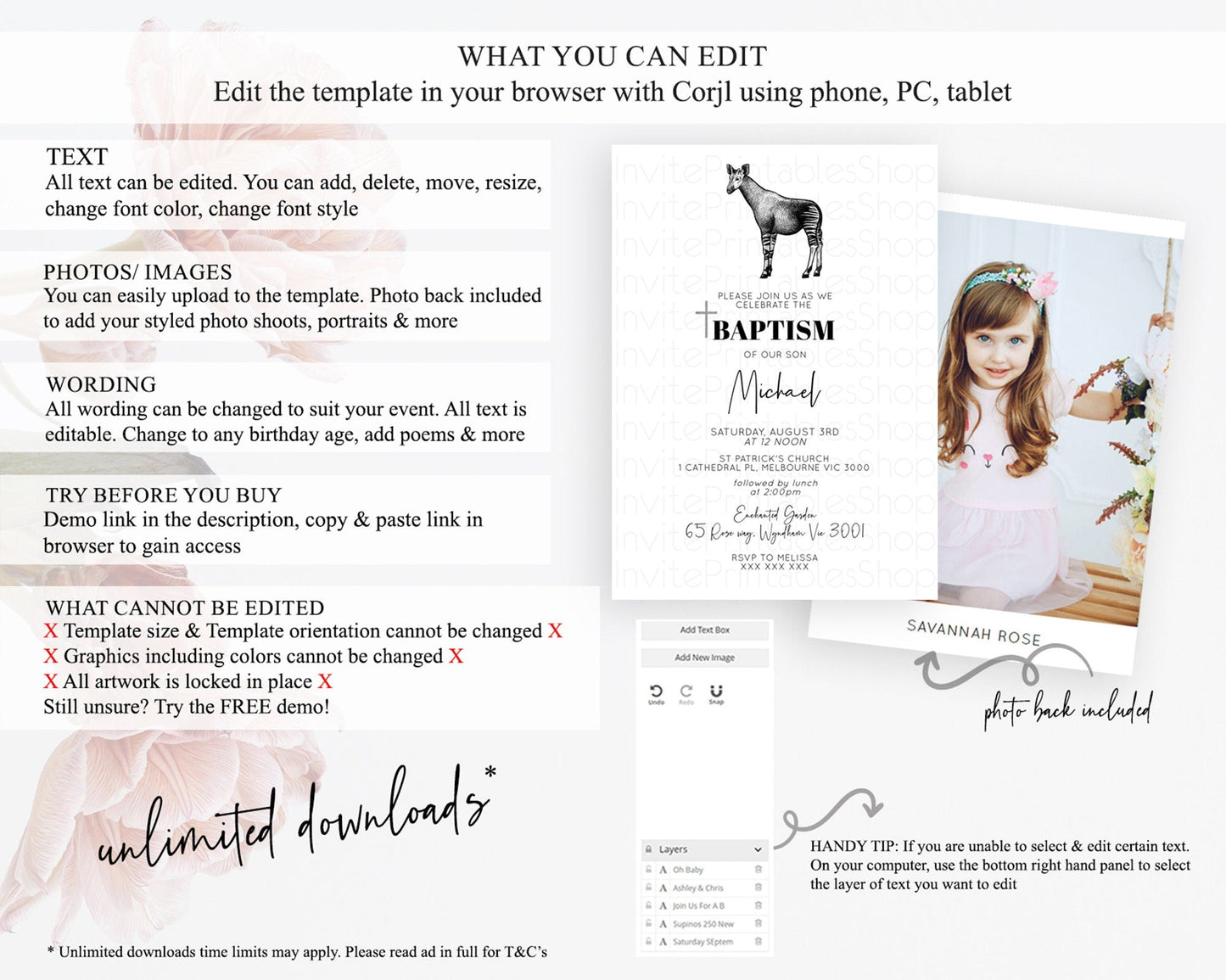 Okapi Baptism Invitation Okapi Baptism 1st Birthday Invitation Okapi Safari Adventure Christening Palm Leaf Zoo Holy Communion D10283