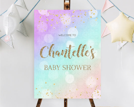 Pastel Baby Shower Welcome Sign Pastel Rainbow Welcome Sign Colorful Rainbow Confetti Watercolor Glitter Décor Pastel  Welcome Sign D10621