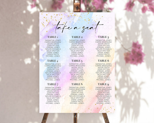 Editable Rainbow Seating Chart Pastel Seating Chart Colorful Pastel Watercol
