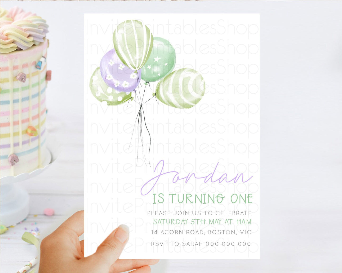 Balloon Birthday Invitation Pastel Birthday Invitation Pastel Balloon Invites Colorful Pastel Rainbow Balloon 3rd 2nd First Birthday D22998