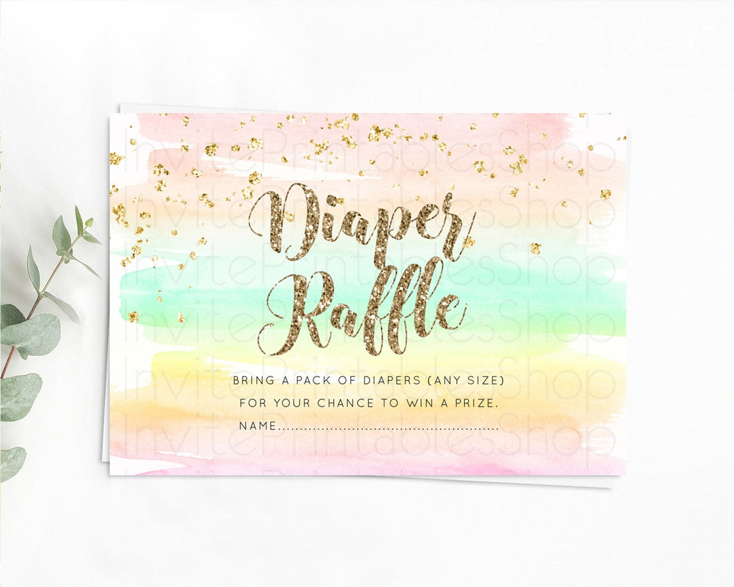 Pastel Diaper Raffle Card Pastel Rainbow Diaper Raffle Insert Colorful Ombre Watercolor Diaper Ticket Confetti Glitter Raffle Game D10592