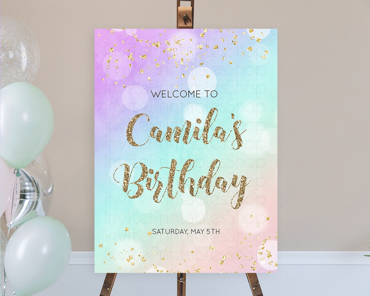 Pastel Welcome Sign Pastel Rainbow Welcome Sign Colorful Rainbow Confetti Watercolor Glitter Pastel First Birthday Welcome Sign D10621