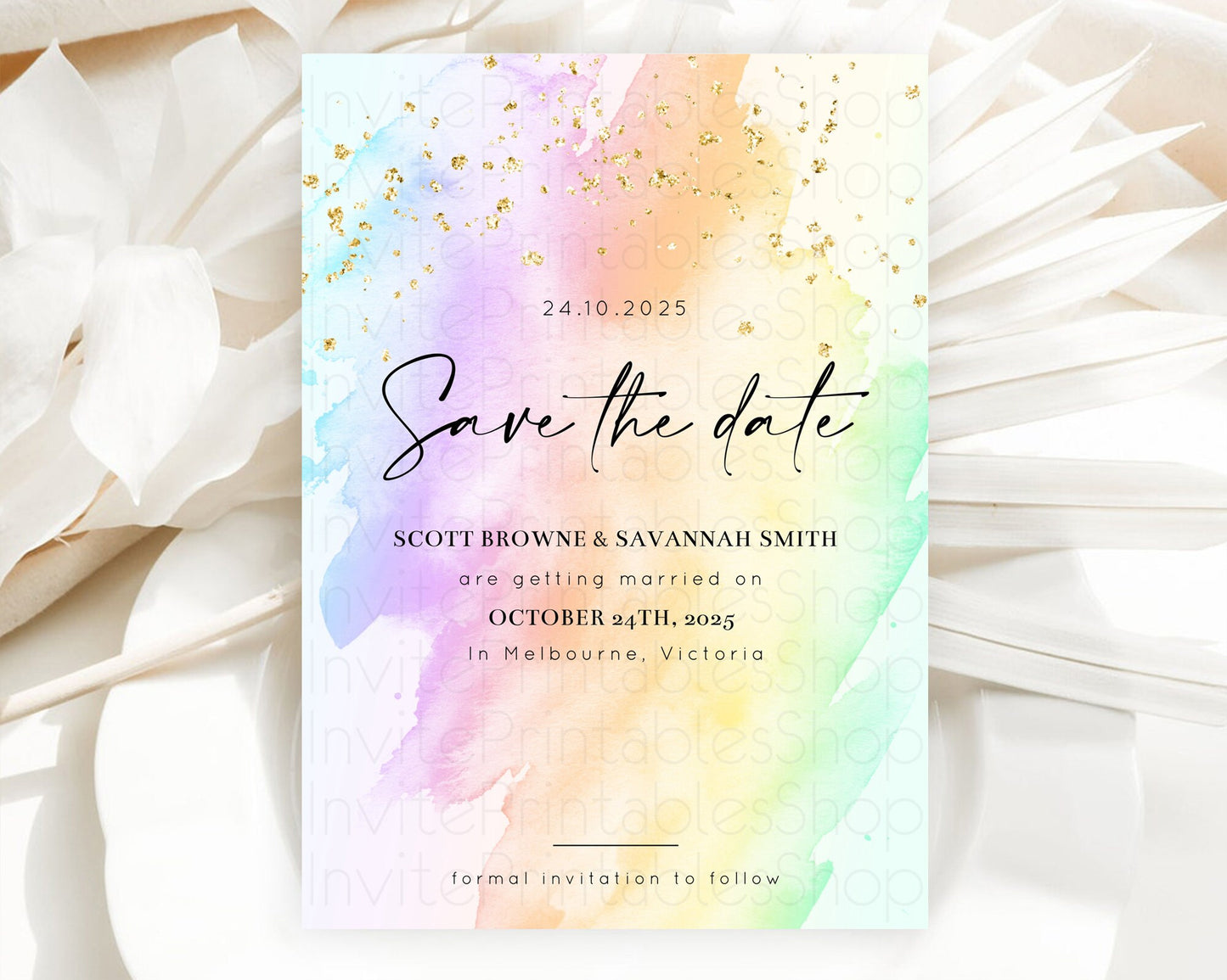 Pastel Save The Date Template Pastel Ombre Rainbow Watercolor Colorful Party For Birthday Baptism Baby Shower Wedding Bridal Shower D10645