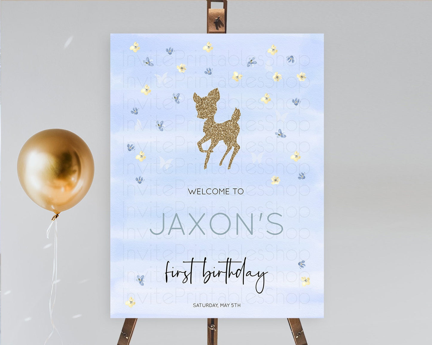 Fawn Welcome Sign Deer Welcome Board Floral Deer Welcome Poster Enchanted Forest Butterfly Pastel Floral First Birthday Welcome Sign D10863