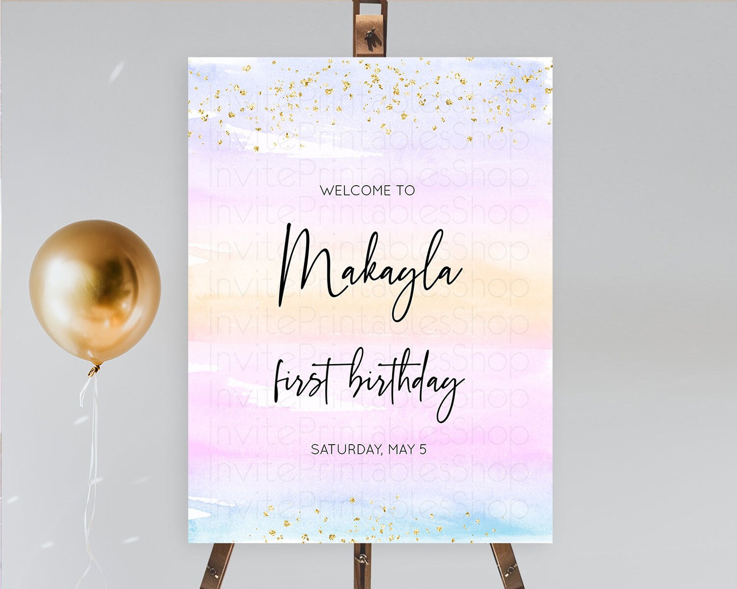 Pastel Welcome Sign Pastel Rainbow Welcome Sign Colorful Rainbow Confetti Watercolor Glitter Pastel First Birthday Welcome Sign D10594