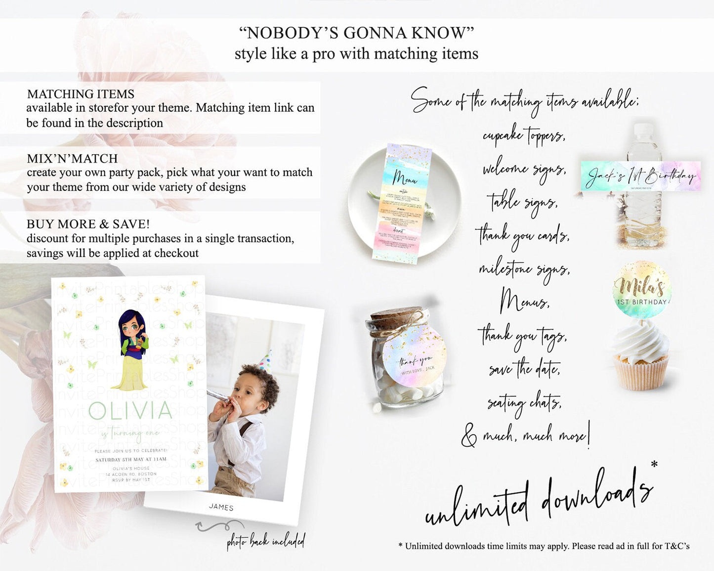 Princess Birthday Invitation Castle Invitation Royal Birthday Fairy Tale Enchanted Castle Pastel Floral Garden 1st First Birthday D10350