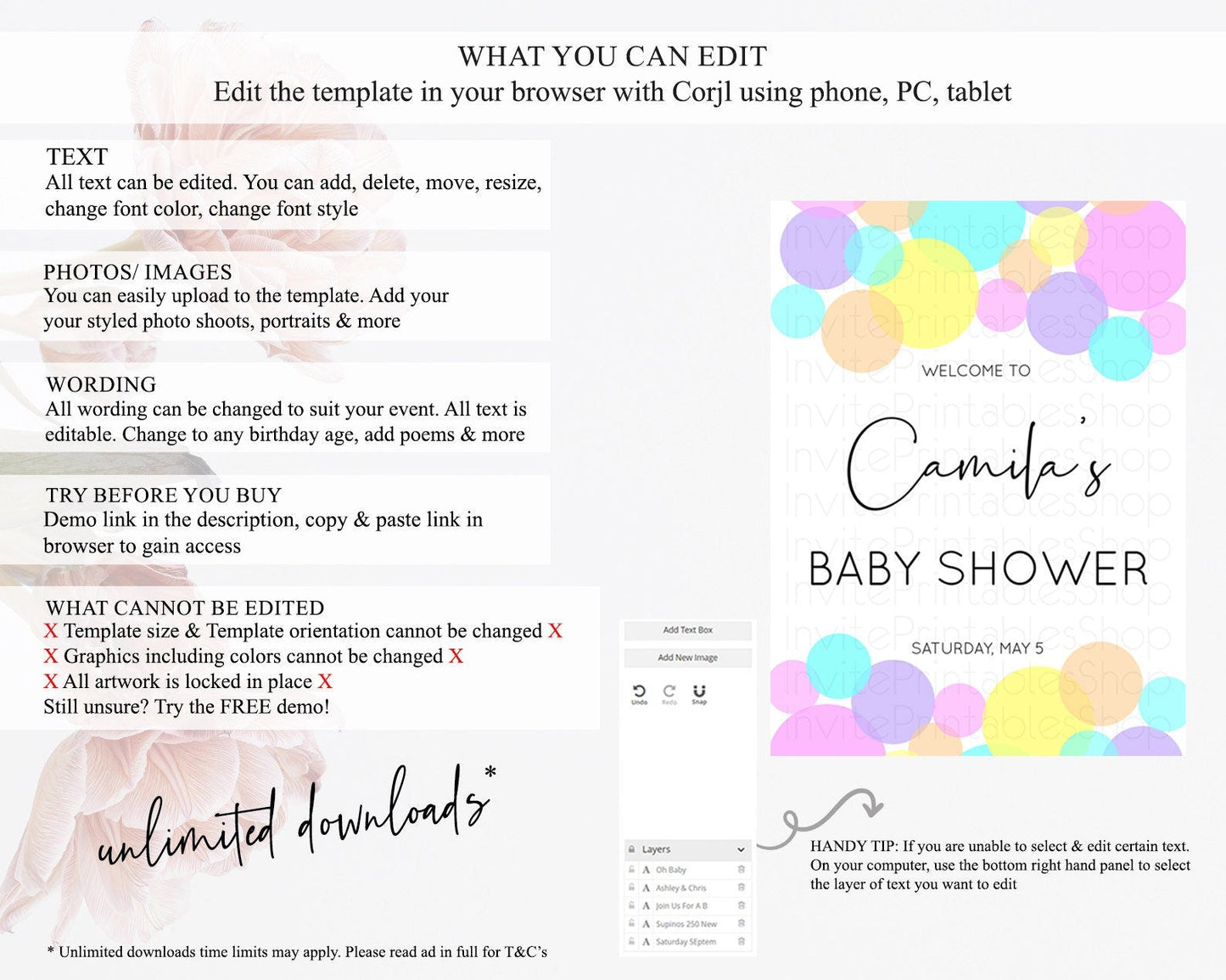 Rainbow Baby Shower Welcome Sign Pastel Welcome Board Pastel Rainbow Confetti Welcome Sign Colorful Bubbles Pastel Welcome Sign D10406