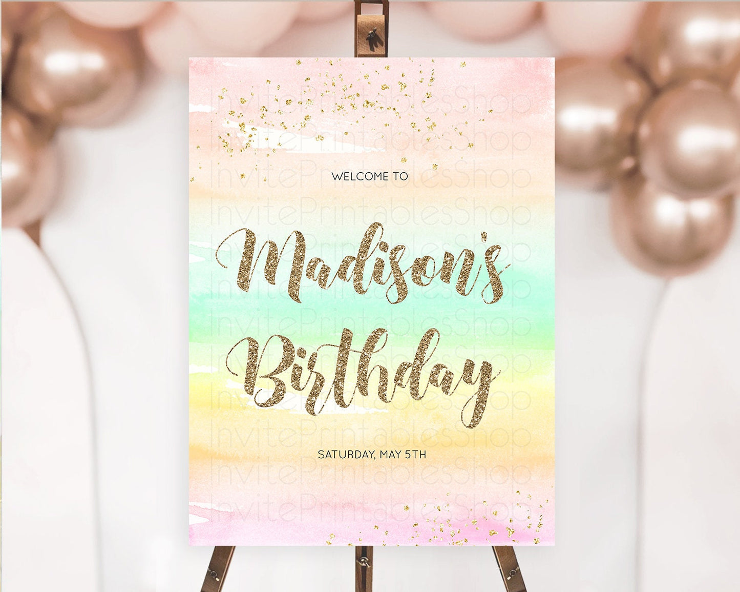 Pastel Welcome Sign Pastel Rainbow Welcome Sign Colorful Rainbow Confetti Watercolor Glitter Pastel First Birthday Welcome Sign D10592