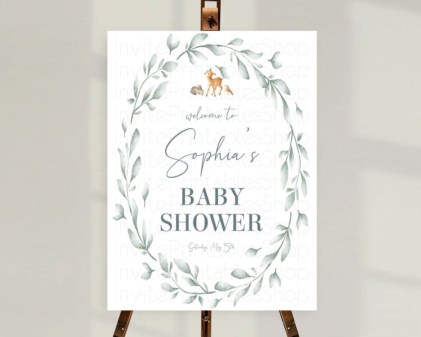 Fawn Baby Shower Welcome Sign Deer Welcome Board Floral Deer Welcome Poster Enchanted Forest Butterfly Pastel Floral Welcome Sign D10872