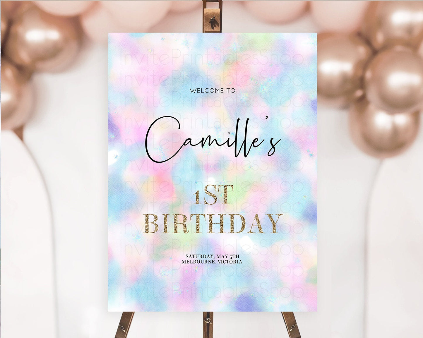 Pastel Welcome Sign Pastel Rainbow Welcome Sign Colorful Rainbow Confetti Watercolor Glitter Pastel First Birthday Welcome Sign D10694