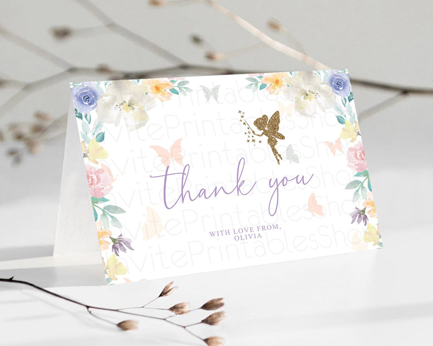 Editable Fairy Thank You Fairy Thank You Card Enchanted Garden Pastel Butter