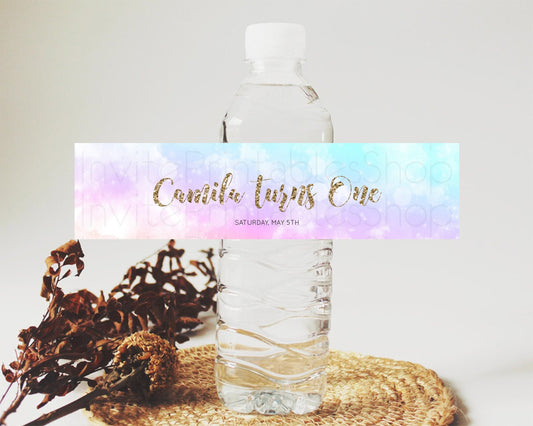Editable Pastel Water Label Template Pastel Ombre Rainbow Watercolor Colorfu