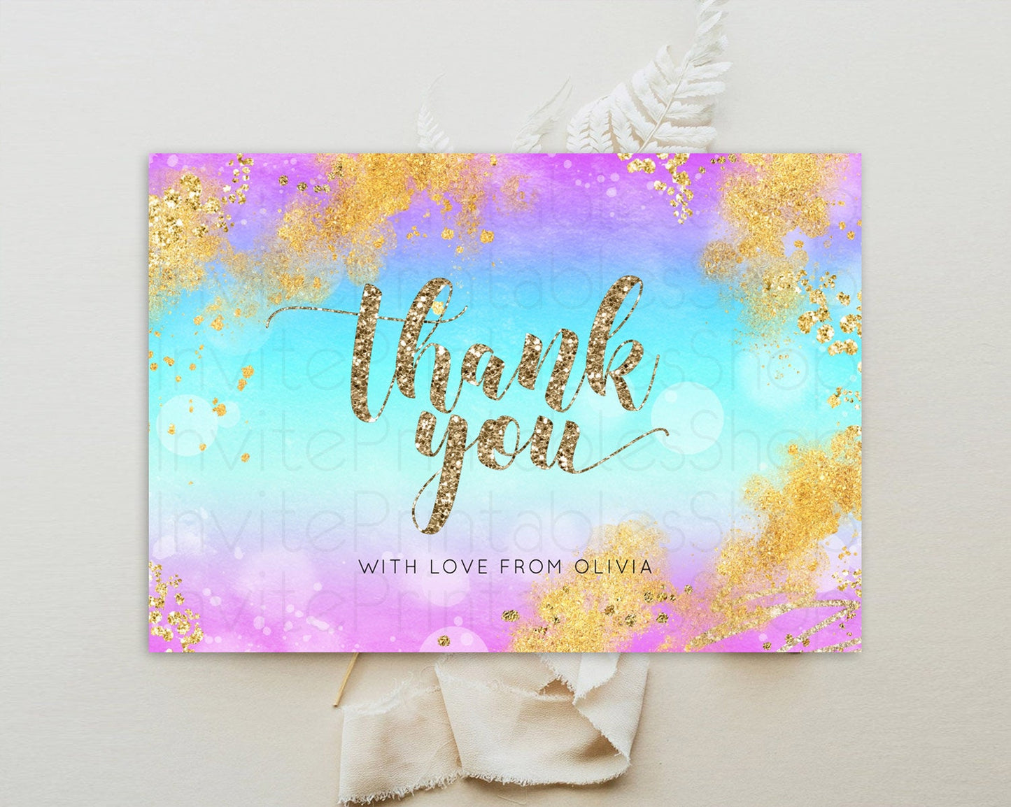 Pastel Thank You Rainbow Thank You Card Colorful Pastel Birthday Thank You Card Confetti Watercolor Pastel Teacher Thank You Cards D10564