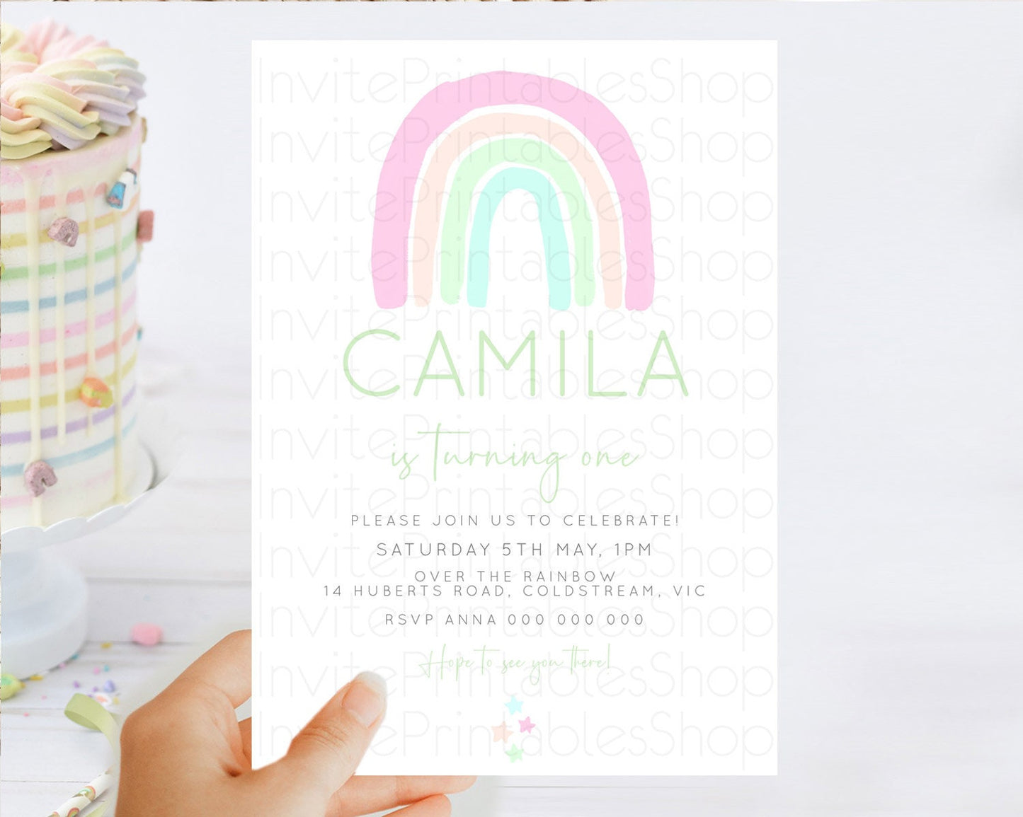 Pastel Rainbow Birthday Invitation Pastel Rainbow Invitation Rainbow Invitation Pastel Invitation Boho Rainbow 1st First Birthday D23100