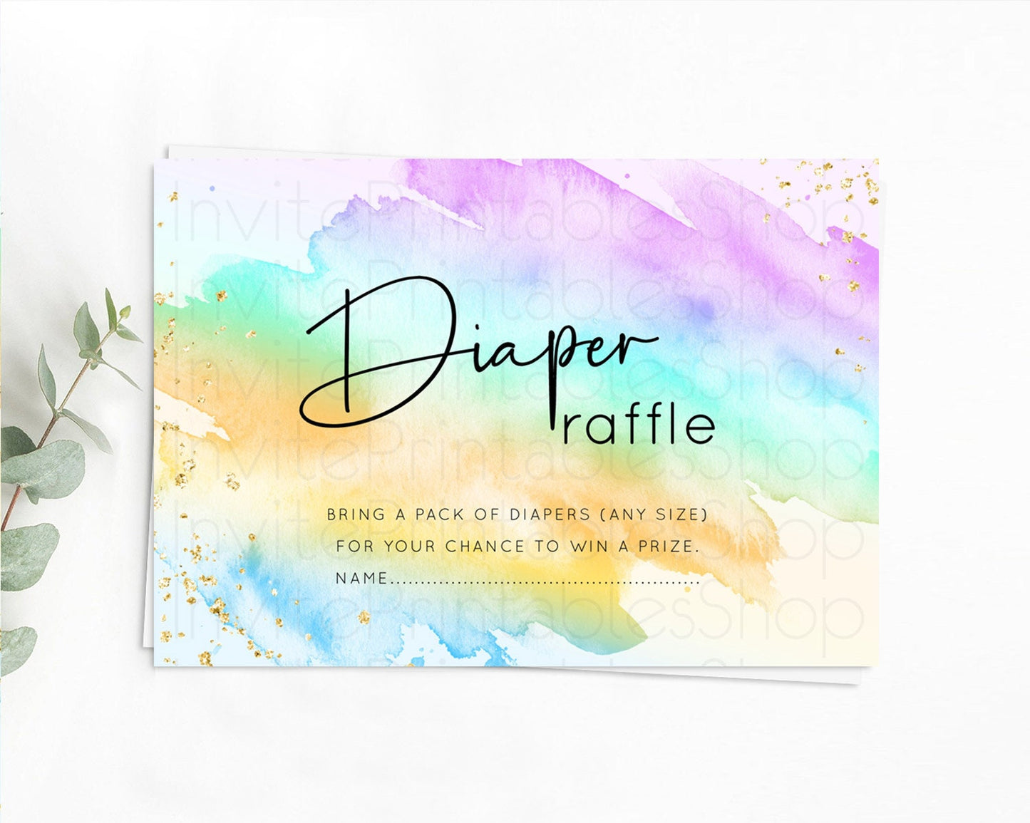 Pastel Diaper Raffle Card Pastel Rainbow Diaper Raffle Insert Colorful Ombre Watercolor Diaper Ticket Confetti Glitter Raffle Game D10427