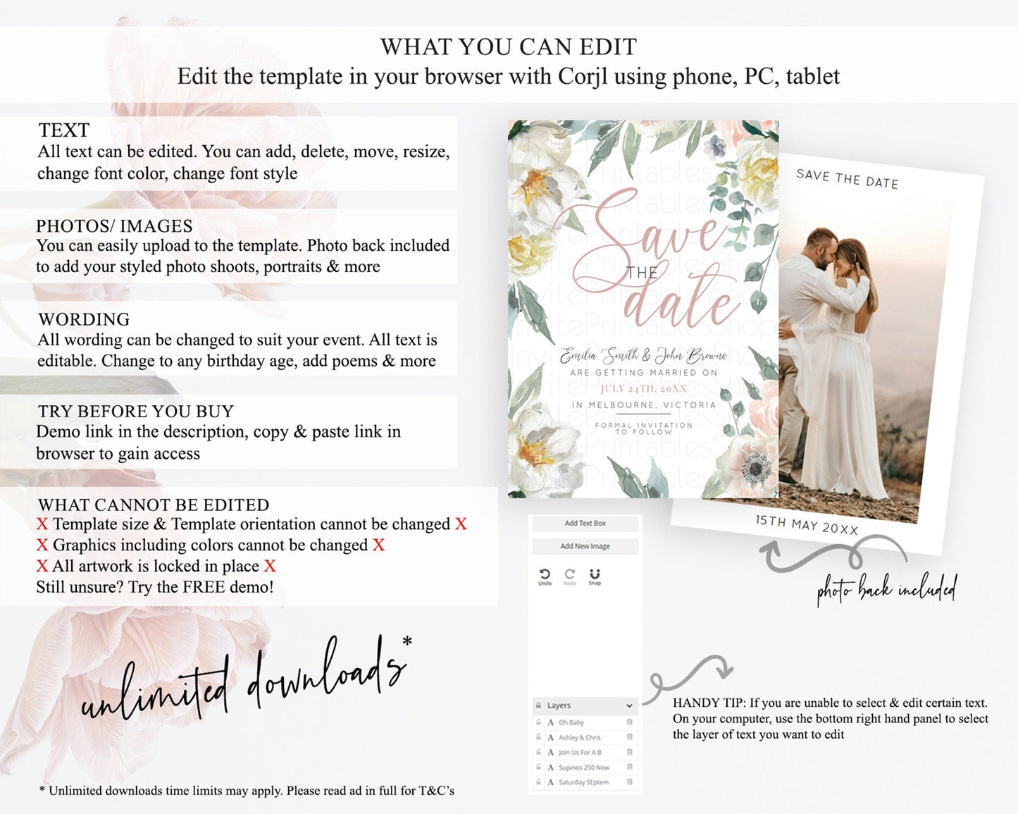 Wildflower Save The Date Template Secret Garden Save The Date Pastel Floral Garden Party Boho Flowers Birthday Baby Shower Wedding D10121