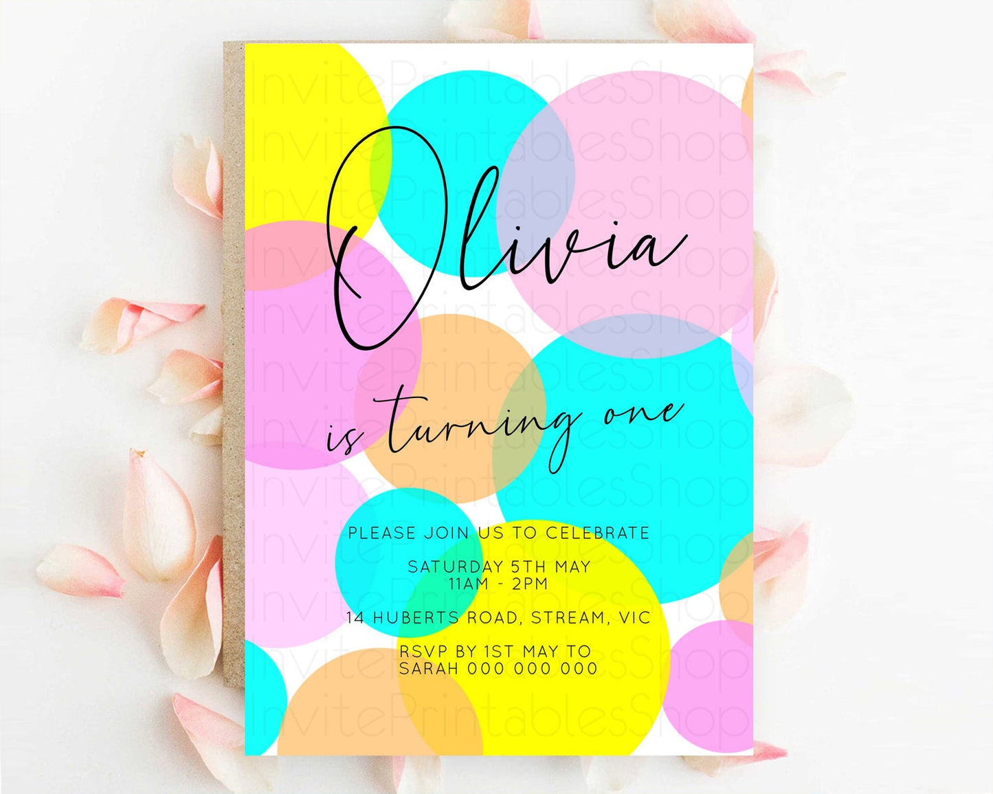 Pastel Birthday Invitation Pastel Confetti Birthday Invitation Bubbles Invitation Colorful Rainbow Confetti 2nd 1st First Birthday D10896