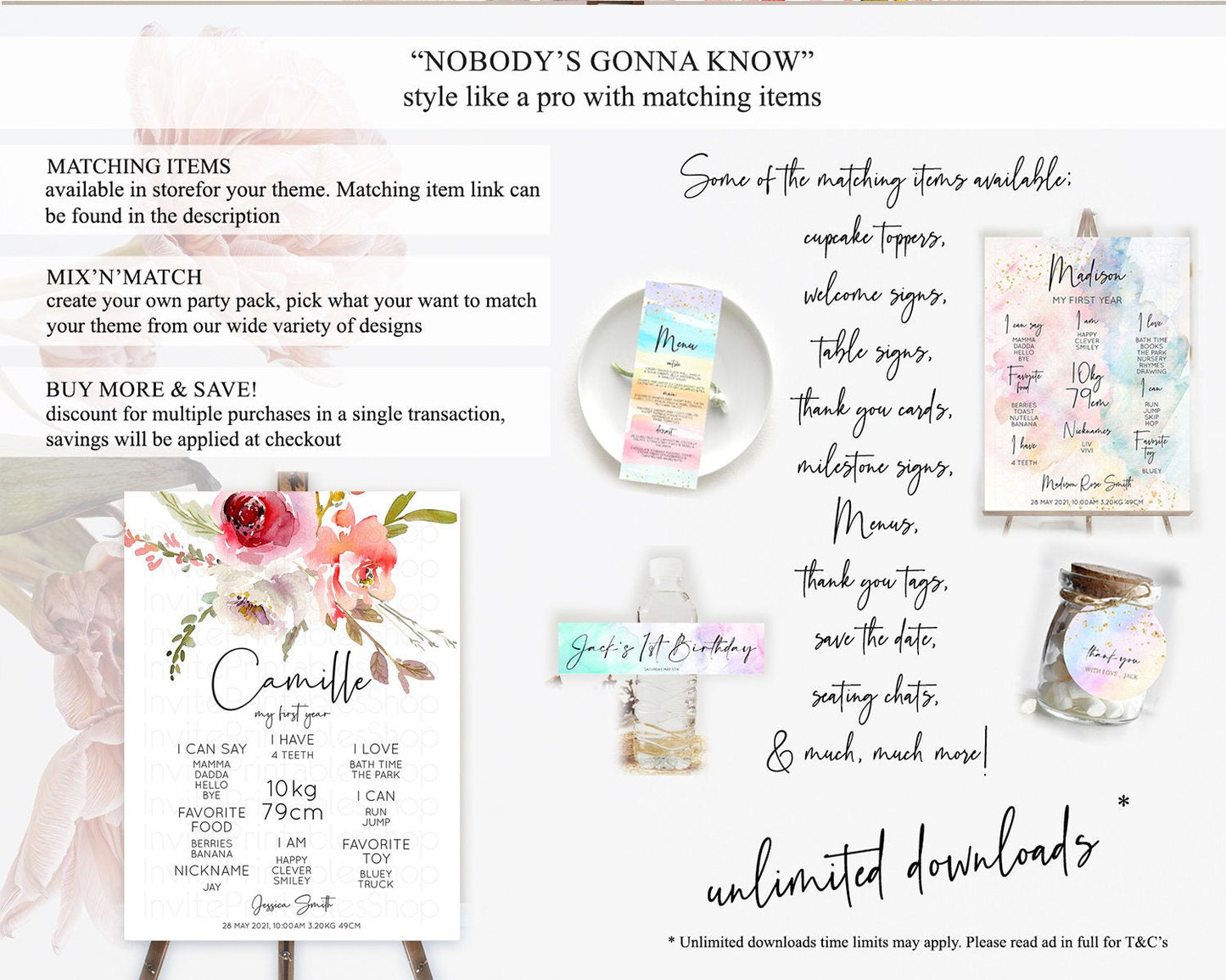 Secret Garden Milestone Board Wildflower First Birthday Milestone Poster Pastel Flowers Milestone Boho Wildflower 1st Birthday Sign D10243