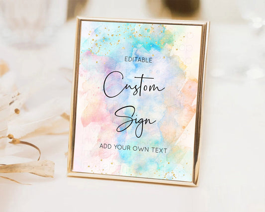 Editable Pastel Sign Ombre Table Sign Decor Pastel Ombre Rainbow Watercolor