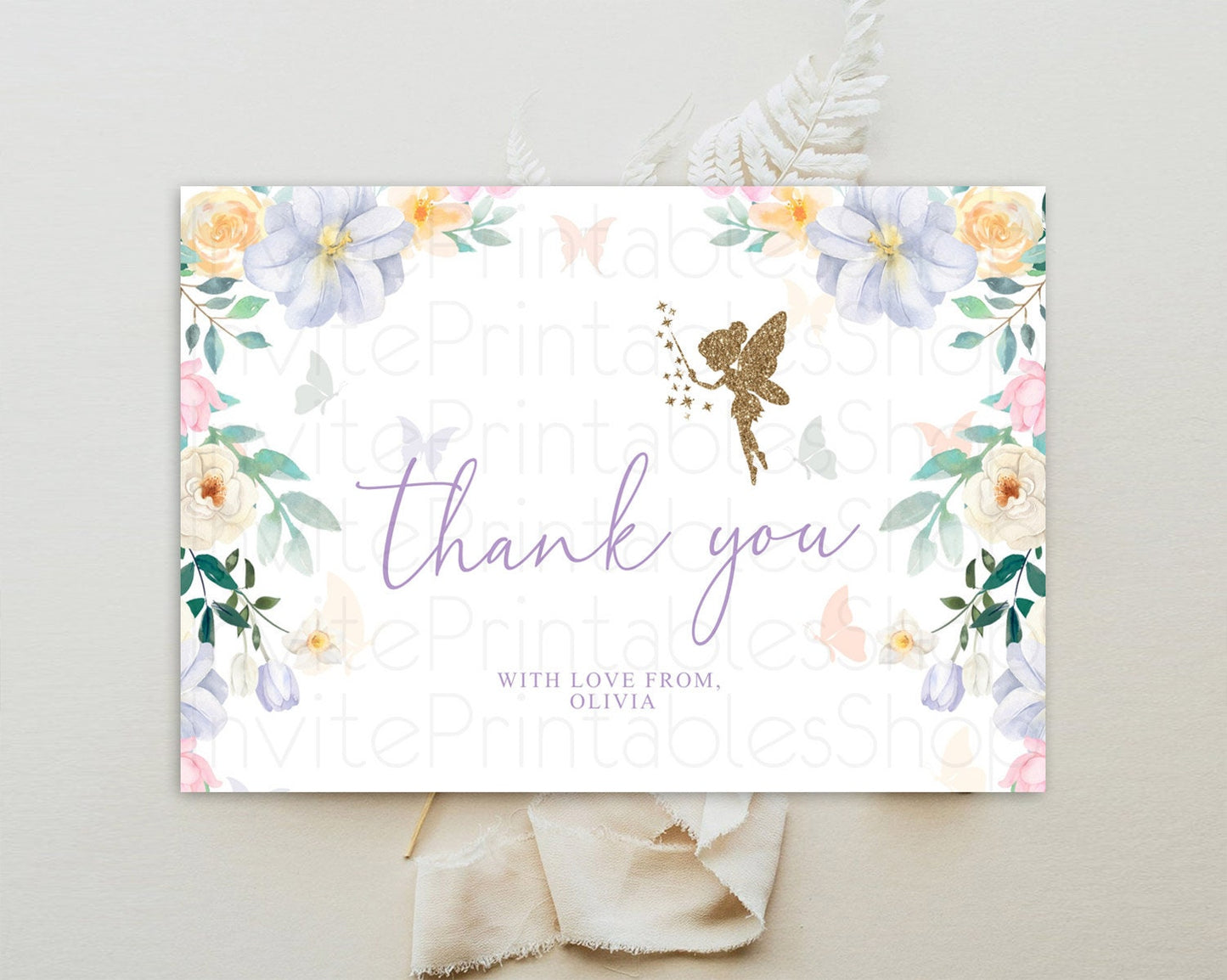 Fairy Thank You Fairy Thank You Card Enchanted Garden Pastel Butterfly Birthday Thank You Floral Secret Garden Teacher Thank You D10474