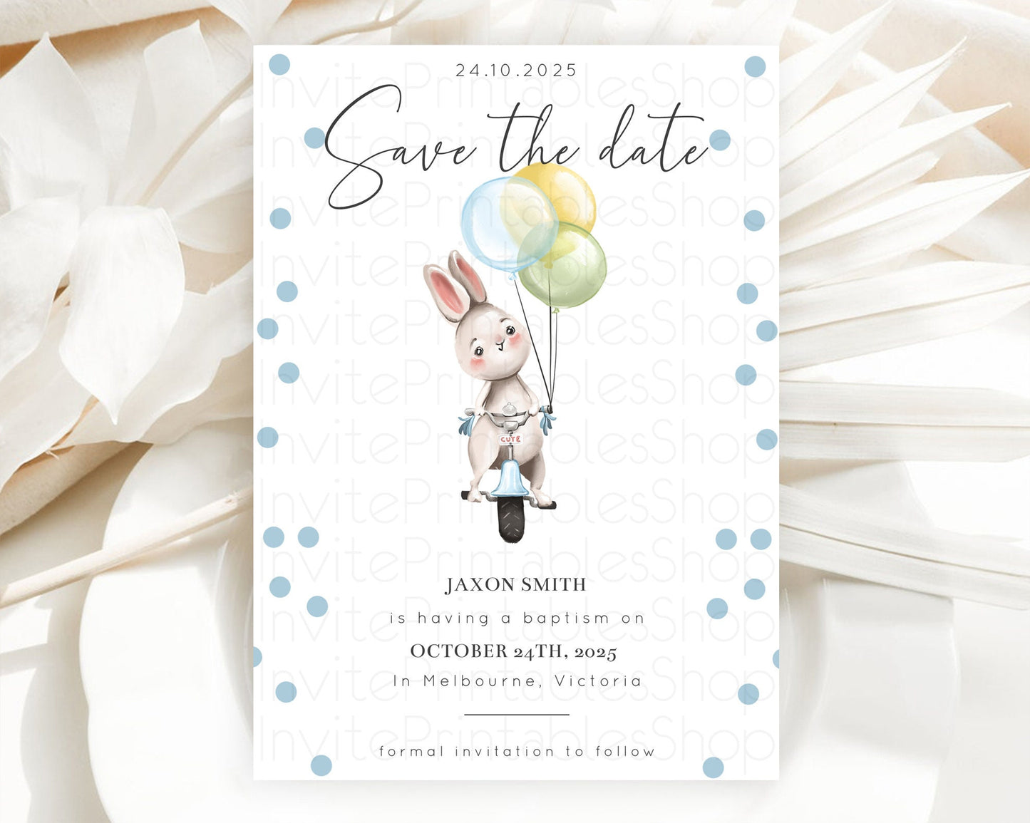 Bunny Balloon Save The Date Template Colorful Pastel Confetti Sprinkles Bunny Party Save The Date 1st Birthday Baby Shower Baptism D10783