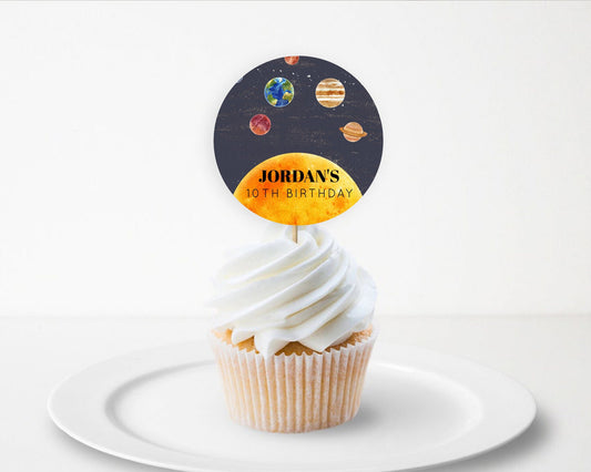 Space Cupcake Toppers Space  Décor First Trip Around the Sun Décor Decor Sky Stars Planets Milkyway Solar System Cupcake Topper D10430