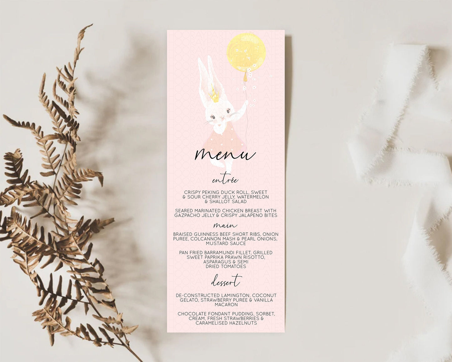 Bunny Menu Bunny Balloon Menu Template Colorful Pastel Confetti Table Decor Sprinkles Bunny Dinner Dessert Menu Party Food Menu D10219