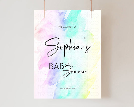 Pastel Baby Shower Welcome Sign Pastel Rainbow Welcome Sign Colorful Rainbow Confetti Watercolor Glitter Décor Pastel  Welcome Sign D10231