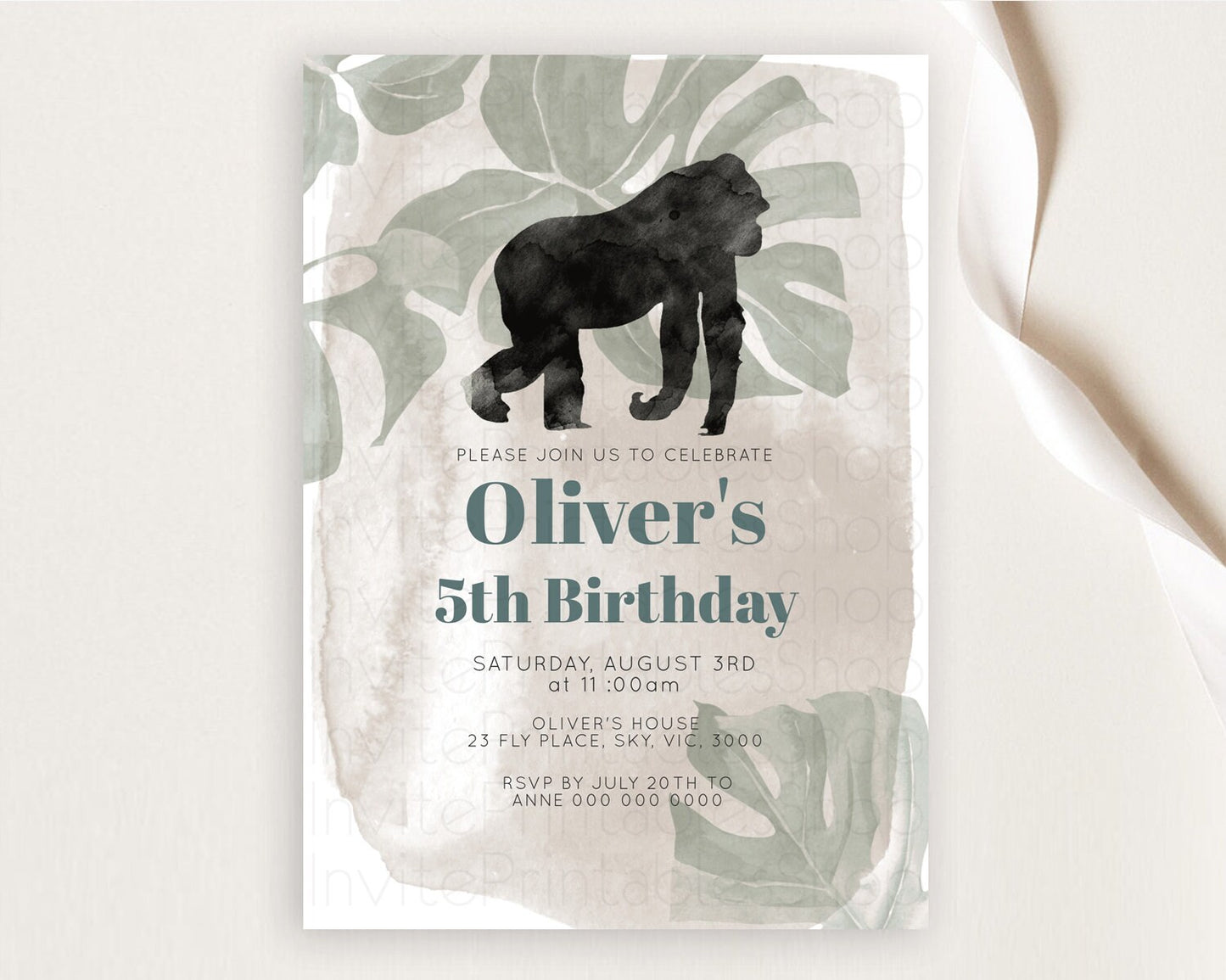 Gorilla Birthday Invitation Gorilla Invitation Gorilla Birthday Jungle Gorilla Party Jungle Adventure Zoo Party Animals Two Wild ONE D10379