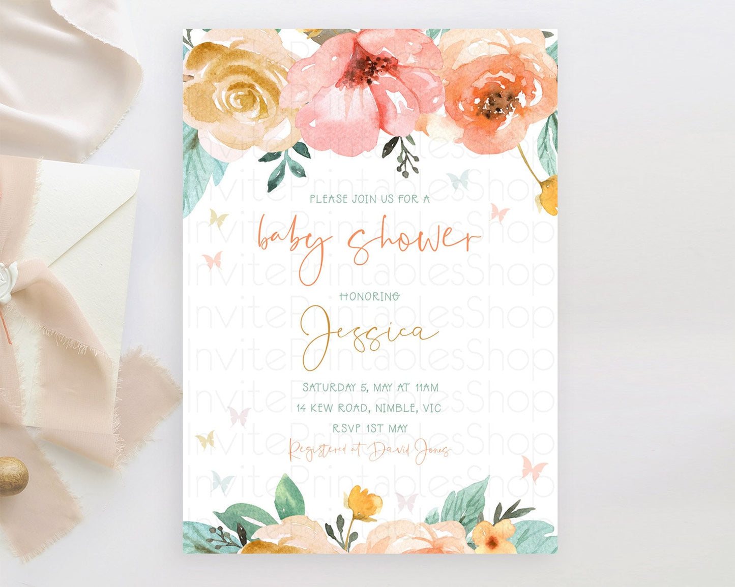 Wildflower Baby Shower Invitation Secret Garden Baby Shower Invitation Pastel Flowers Invite Enchanted Garden Shower Floral Theme D10347