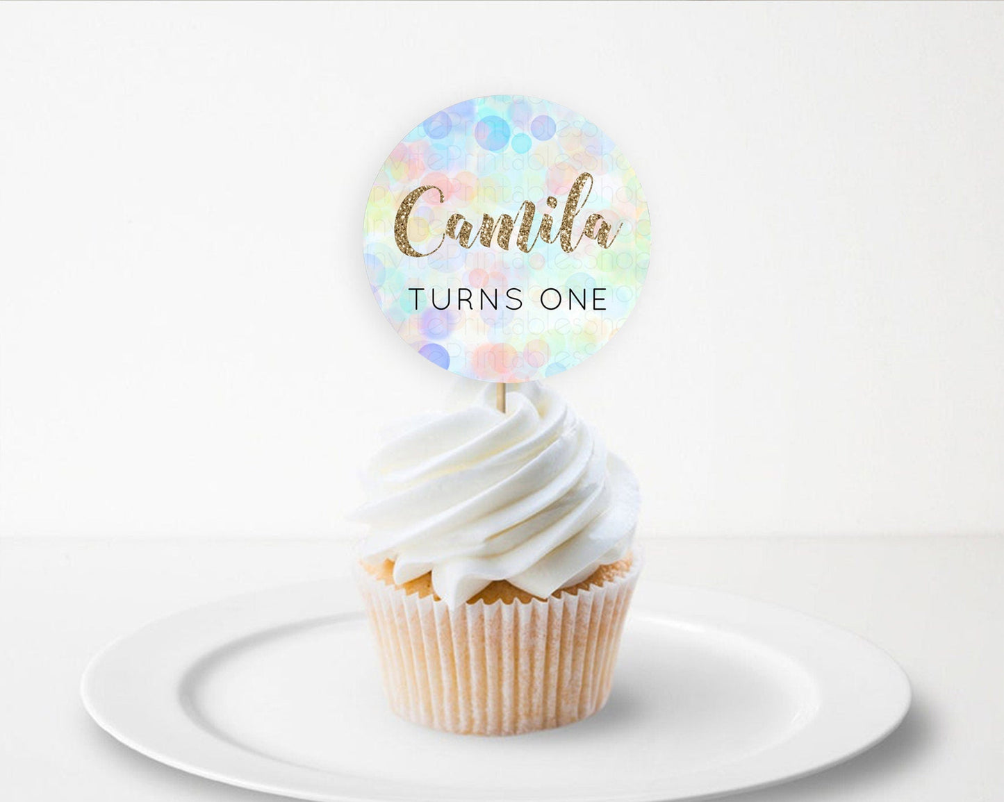 Pastel Cupcake Toppers Pastel Confetti Cupcake Topper Bubbles Sprinkles Colorful Rainbow Confetti Cupcake First Birthday Party Decor D10447