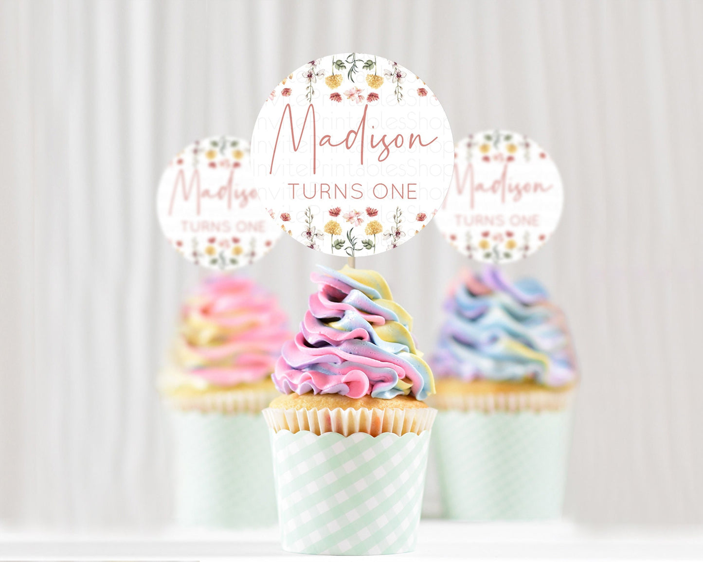 Secret Garden Cupcake Toppers Wildflower Cupcake Toppers Pastel Flowers Cupcake Toppers Enchanted Garden Boho Floral First Birthday D10682