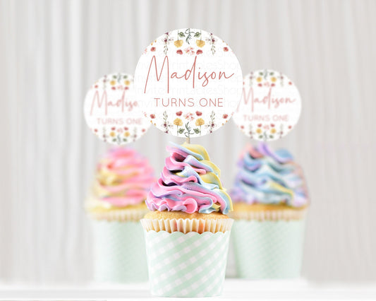 Secret Garden Cupcake Toppers Wildflower Cupcake Toppers Pastel Flowers Cupcake Toppers Enchanted Garden Boho Floral First Birthday D10682