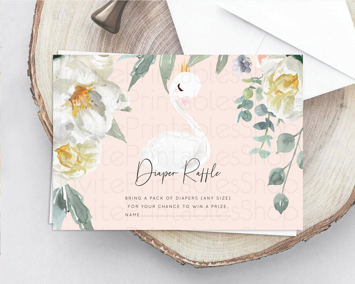 Swan Diaper Raffle Card Swan Princess Ballet Diaper Raffle Insert Enchanted Swan Lake Diaper Ticket Secret Garden Floral Raffle Game D10755