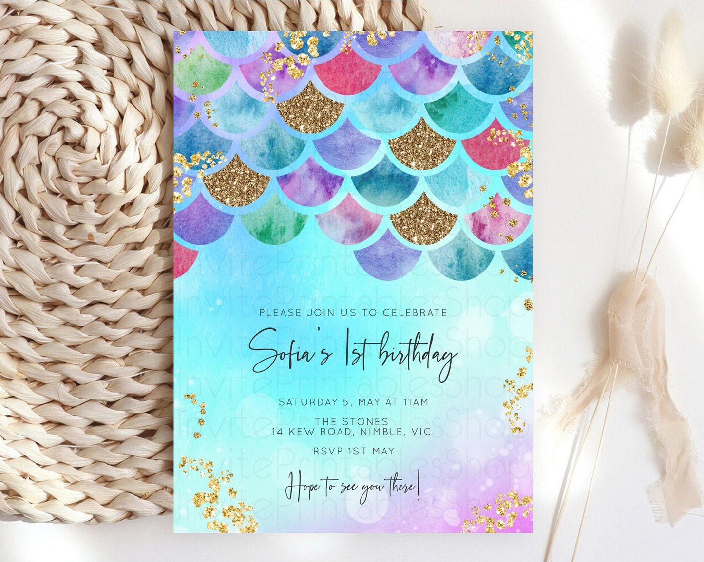 Rainbow Fish Invitation Rainbow Fish Birthday Invitation Watercolor Mermaid Invitation Rainbow Sea Invitation Pastel First Birthday D10581