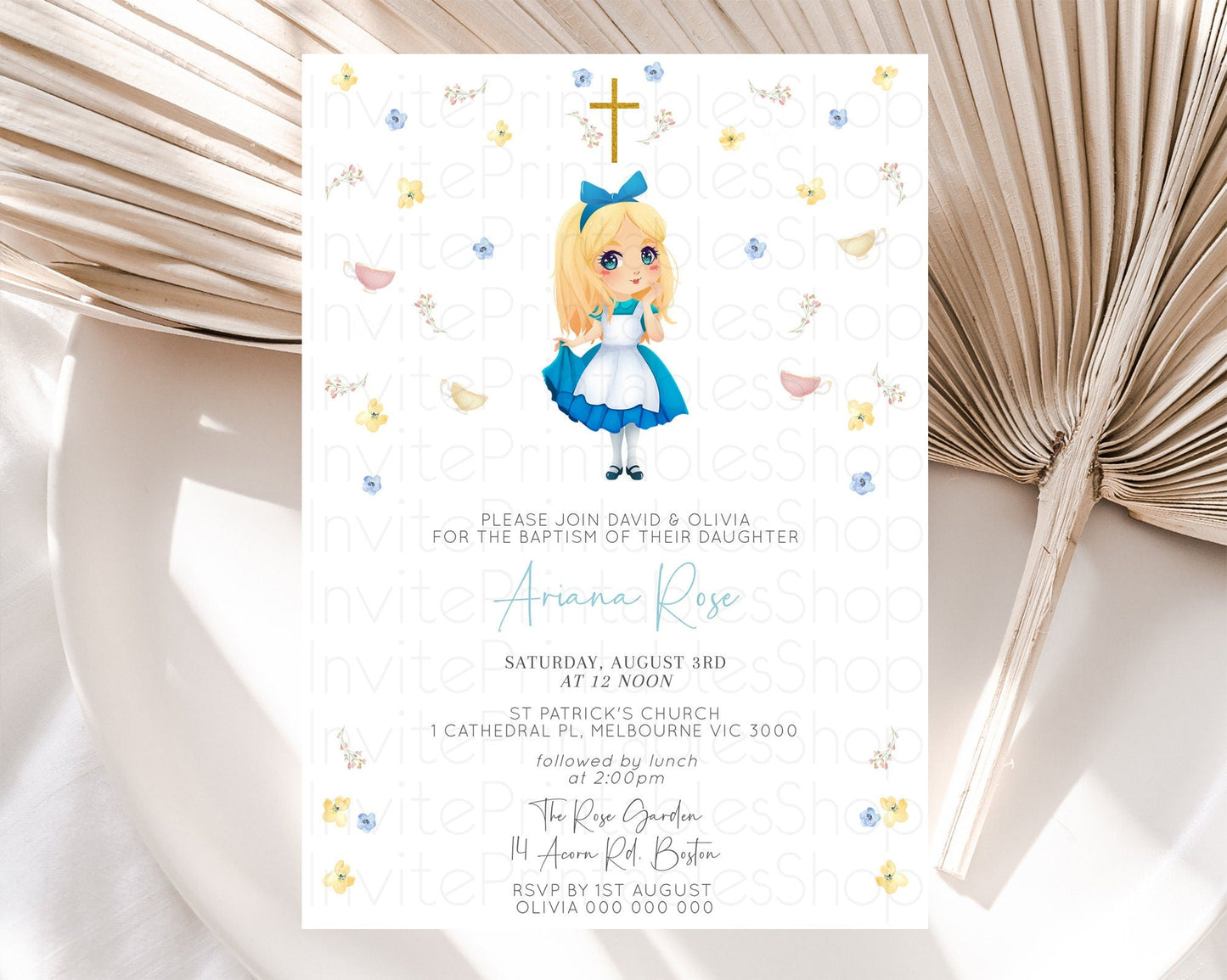 Princess Baptism Invitation Enchanted Castle Baptism 1st Birthday Invitation Royal Party Pastel Floral Secret Garden Christening D10886