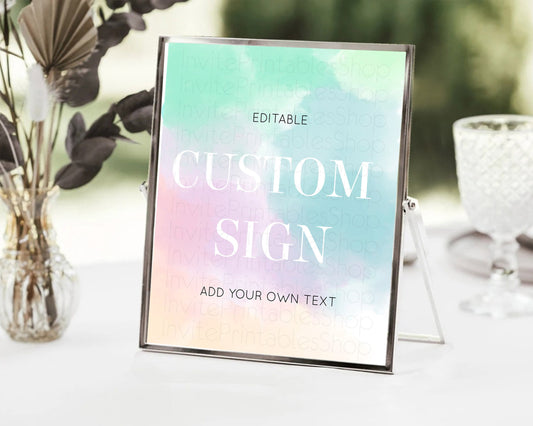 Editable Pastel Sign Ombre Table Sign Decor Pastel Ombre Rainbow Watercolor