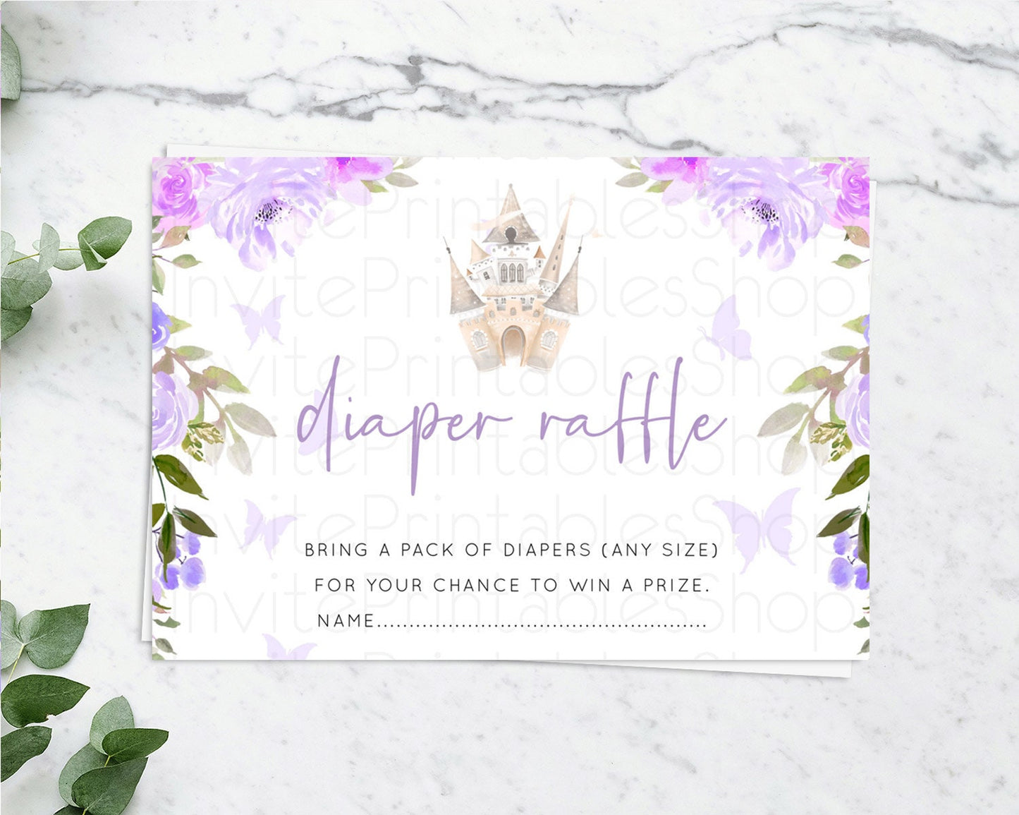 Princess Diaper Raffle Card Castle Diaper Ticket Insert Secret Garden Enchanted Castle Pastel Floral Garden Baby Shower Poem Request D10339