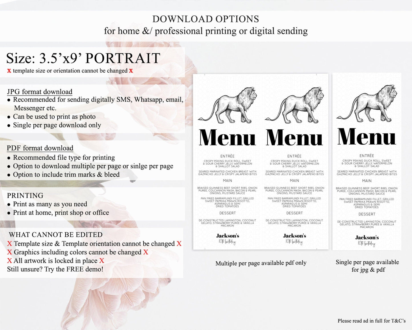 Lion Menu Lion Menu Template Lion Party Table Decor Safari Adventure Lion Menu Dried Palm Fern Lion Dinner Dessert Party Food Menu D10246