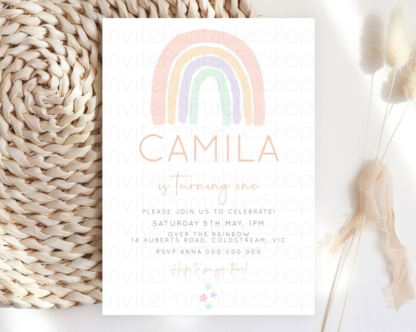 Pastel Rainbow Birthday Invitation Pastel Rainbow Invitation Rainbow Invitation Pastel Invitation Boho Rainbow 1st First Birthday D23106