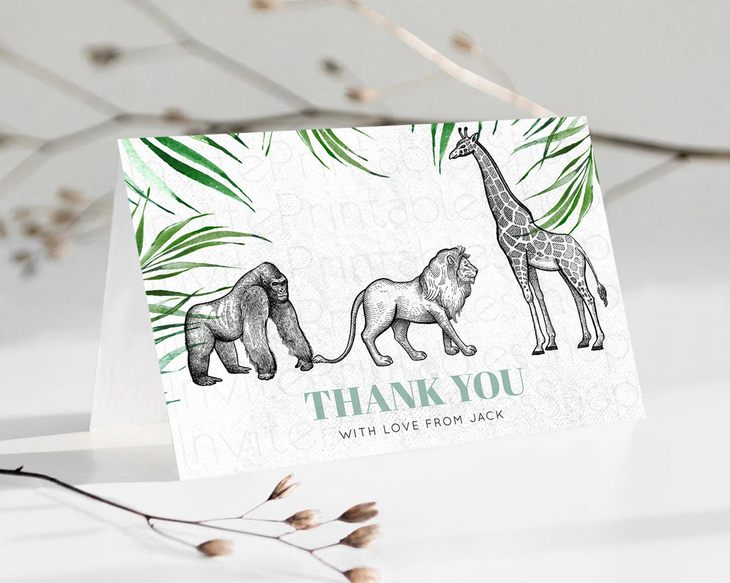 Editable Safari Thank You Safari Thank You Cards Lion Gorilla Elephant Rhino