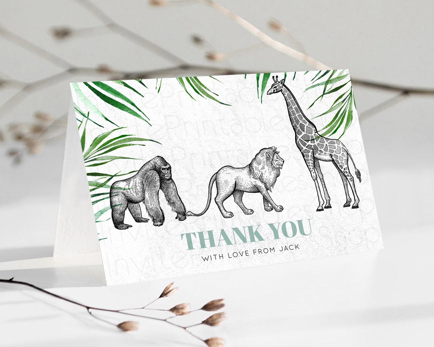 Editable Safari Thank You Safari Thank You Cards Lion Gorilla Elephant Rhino