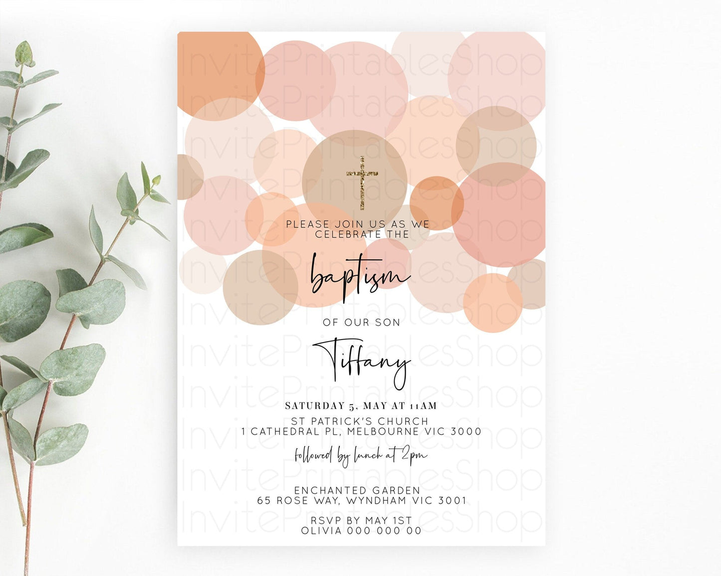 Pastel Baptism Invitation Orange Confetti Baptism 1st Birthday Invitation Confetti Bubbles Christening Invitation Holy Communion D10230