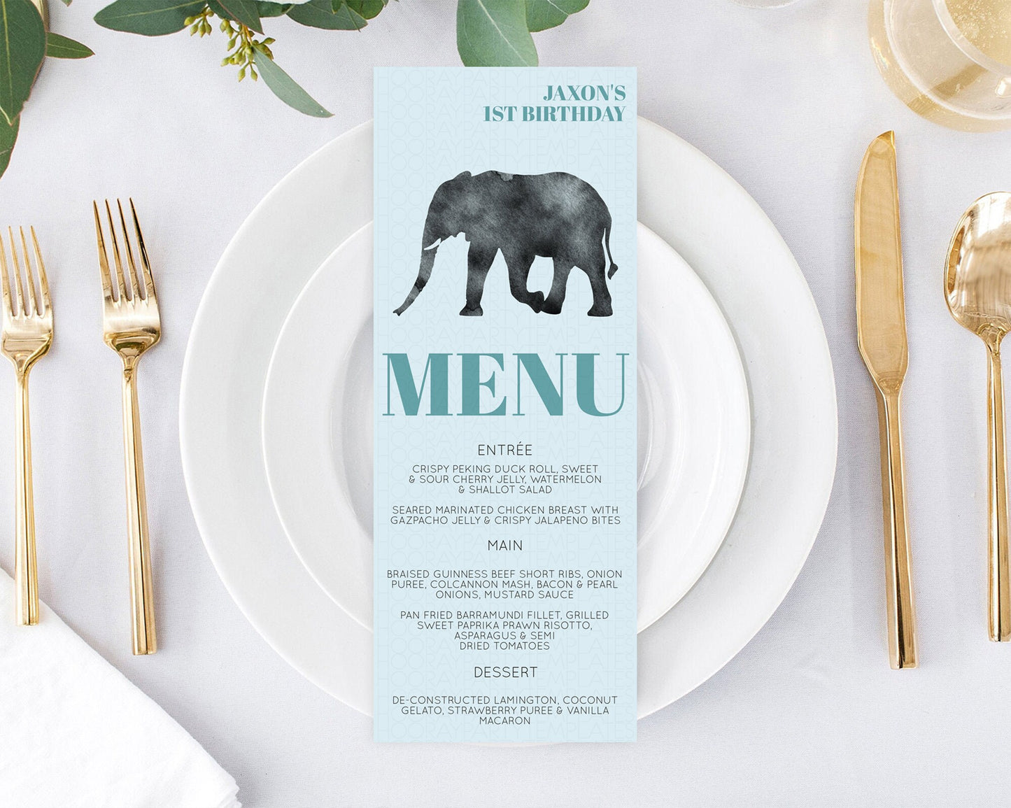 Elephant Menu Elephant Menu Template Elephant Safari Zoo Table Decor Elephant Dinner Dessert Menu Elephant Party Food Menu D10802