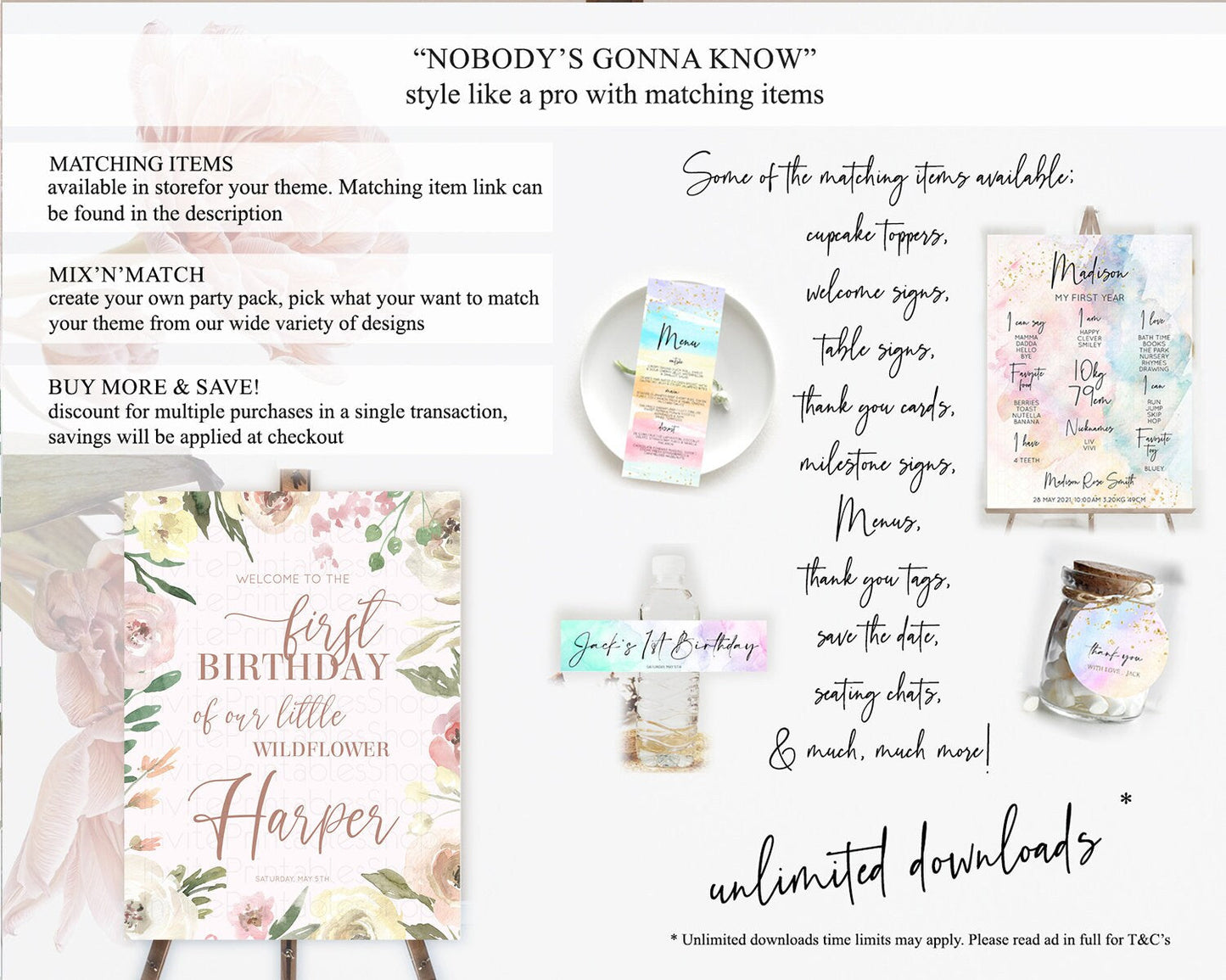 Secret Garden Welcome Sign Wildflower Welcome Board Pastel Flower Garden Welcome Poster Boho Wildflower First Birthday Welcome Sign D10192