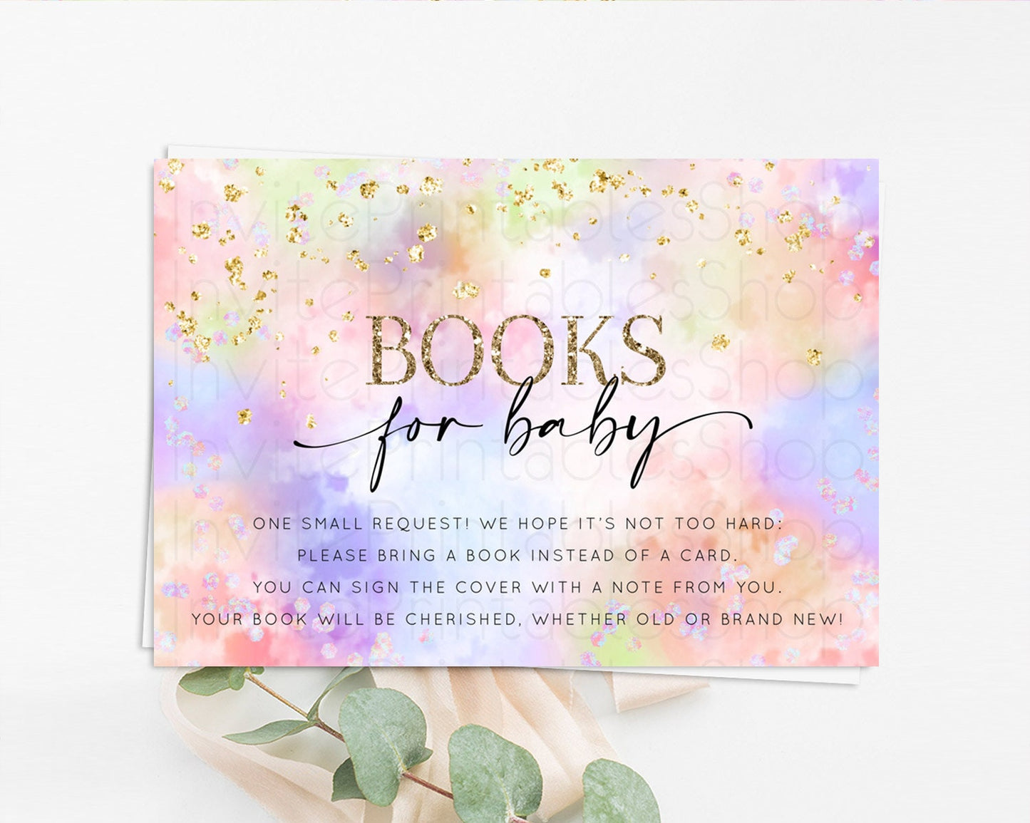 Pastel Books For Baby Card Pastel Rainbow Book Insert Colorful Ombre Watercolor Book Card Confetti Glitter Baby Book Poem Request D10610